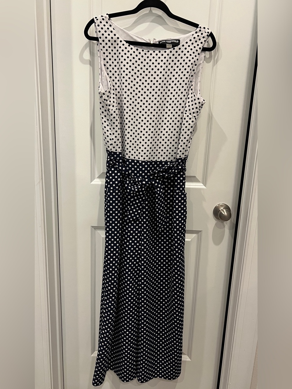 Karl Lagerfeld Navy and White Polka Dot Jumpsuit Size 14 with pockets!